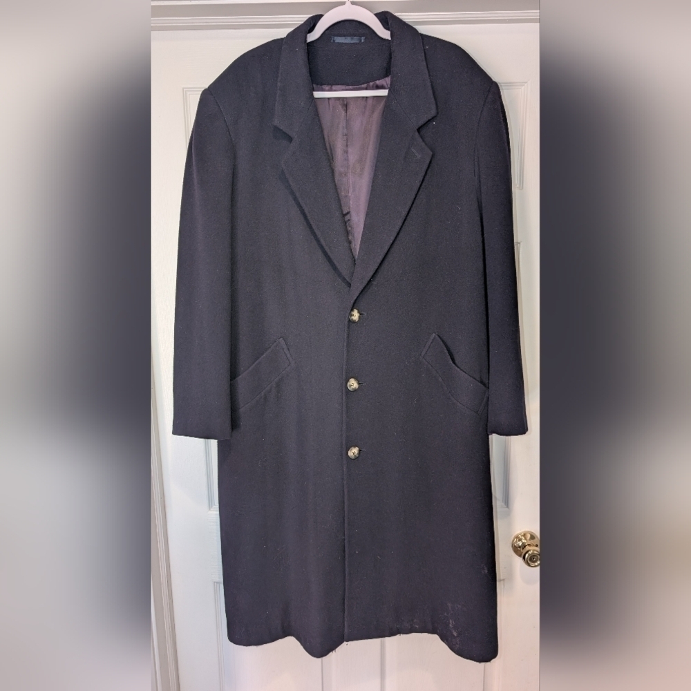 Giuliano Wool & Cashmere Navy Blue Full Knee Length Men's Overcoat Size XXL EUC!